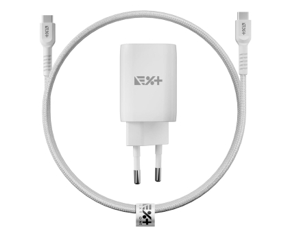 Ładowarka do smartfonów NEXT ONE Ładowarka sieciowa Fast 35W GaN 2xUSB-C z kablem USB-C white